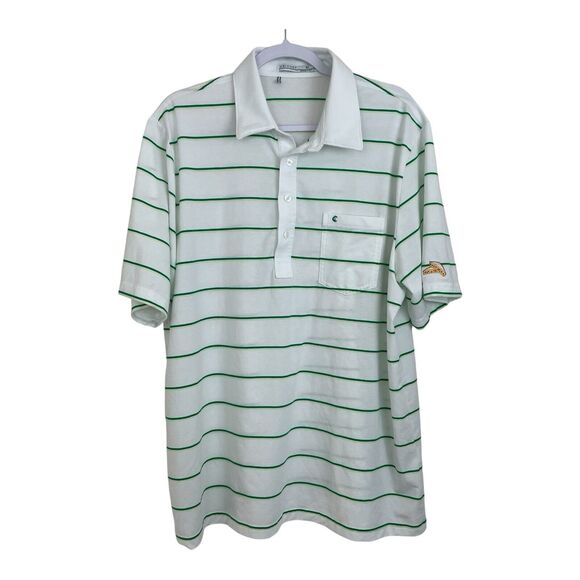 Criquet Shirt Golf Polo Mens Size Extra Large Pimento Cheese White Green Stripe